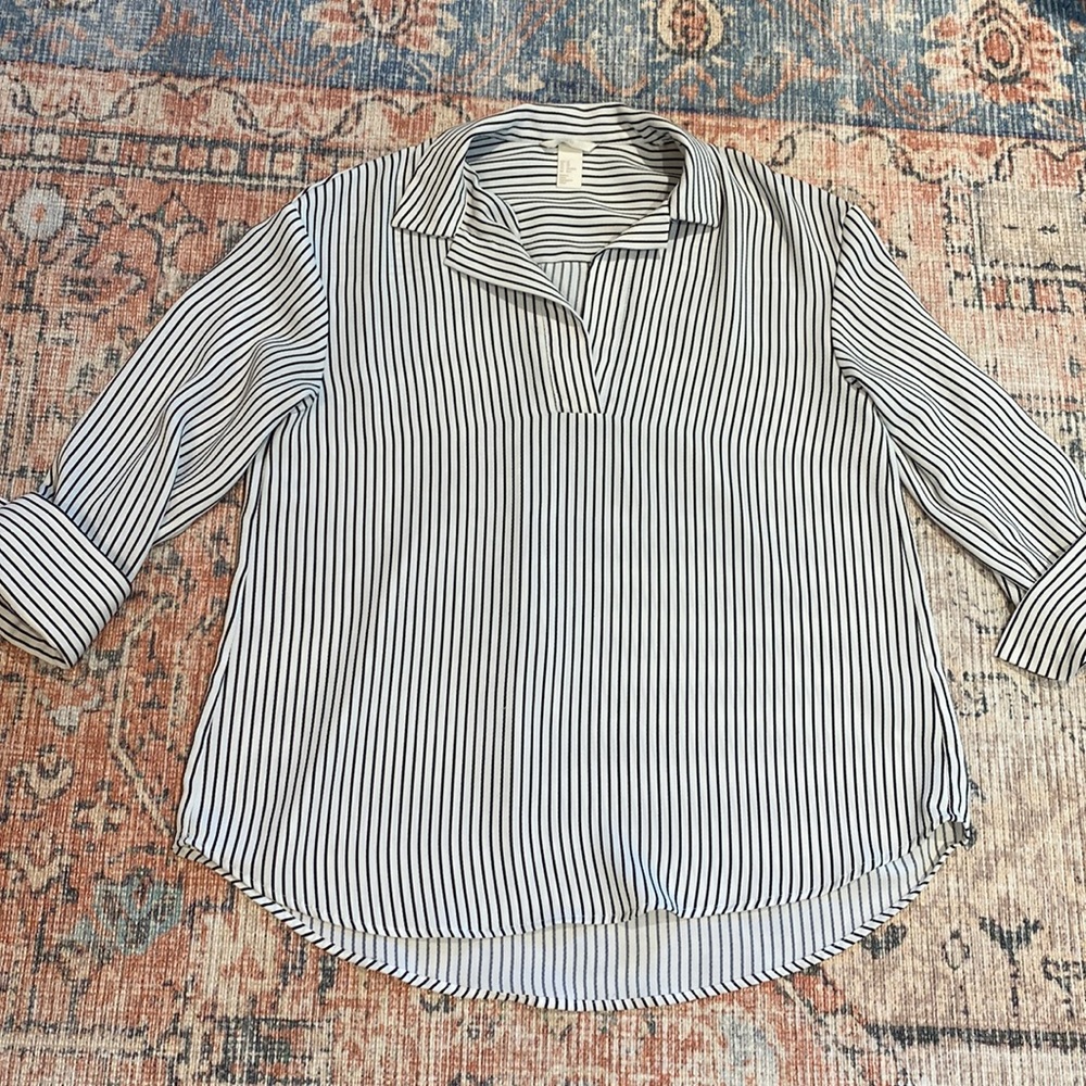 H&M black and white stripe over size collared tunic shirt